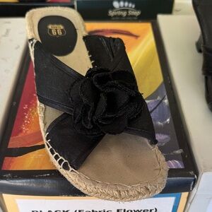 Route 66 Black Espadrille with Floral Accent